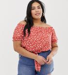 Wild Honey Plus Bardot Top In Ditsy Print - Multi