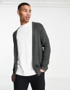 Asos Design Knitted Rib Cardigan In Charcoal Heather-gray