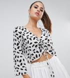 Parallel Lines Ruched Front Blouse In Abstract Print - White
