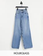 Asos Design Hourglass High Rise 'relaxed' Dad Jeans In Brightwash-blues