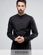 Only & Sons Skinny Shirt With Grandad Collar - Black