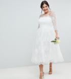 Asos Edition Curve Lace Midi Prom Wedding Dress - White