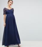 Asos Design Maternity Lace Insert Paneled Maxi Dress - Navy