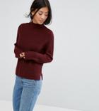 Asos Petite Ultimate Chunky Sweater With Slouchy High Neck - Red