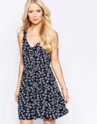 Iska Button Through Sundress In Ditsy Print - Navy