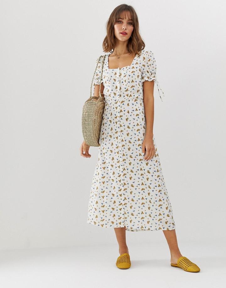 Vero Moda Square Neck Ditsy Floral Maxi Tea Dress - Cream