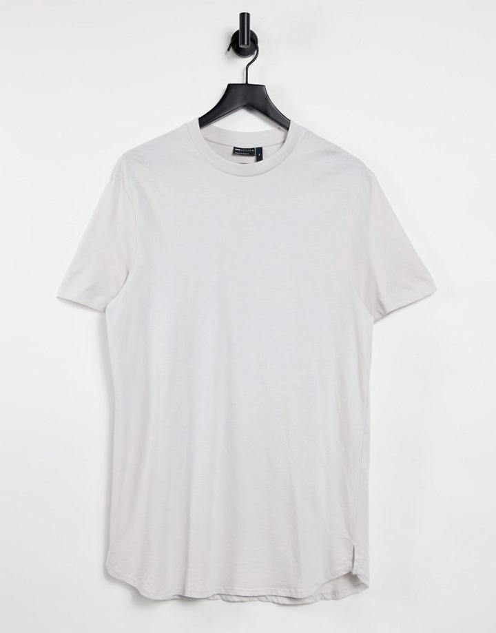 Asos Design Longline T-shirt With Side Splits In Beige-white