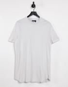 Asos Design Longline T-shirt With Side Splits In Beige-white