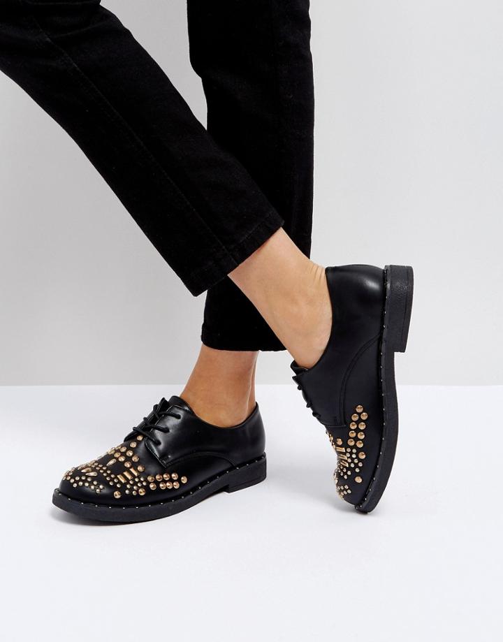 Park Lane Studded Flat Shoe - Black