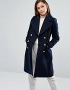 Oasis Button Detail Military Coat - Navy