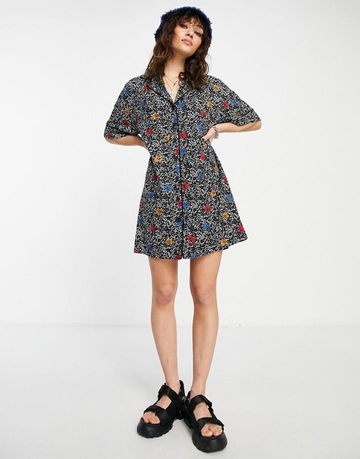 Topshop Tropical Souvenir Mini Shirt Dress In Multi