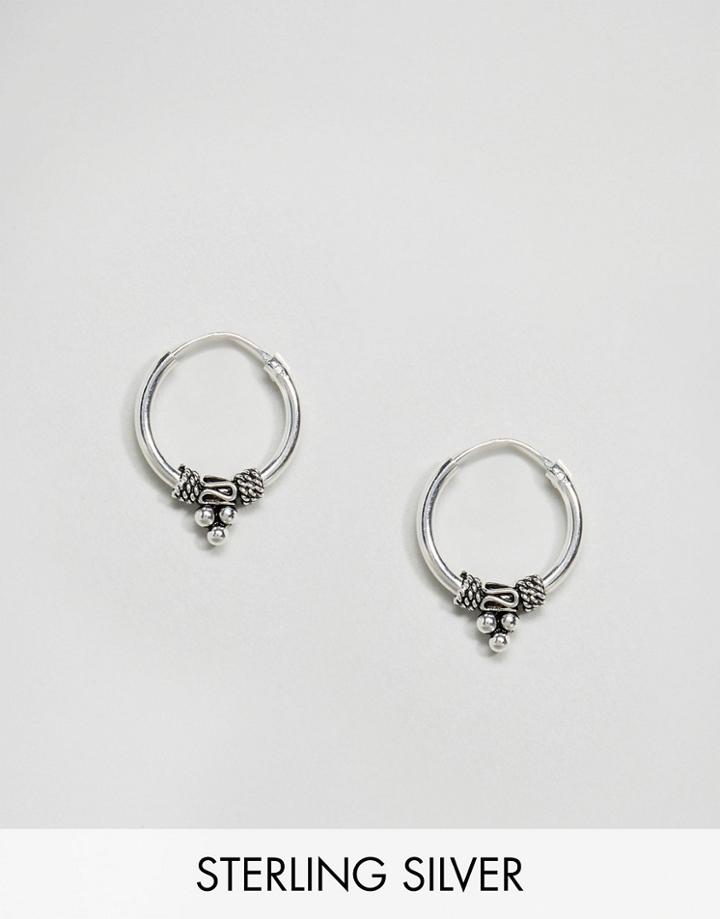 Asos Sterling Silver Decorated Mini Hoop Earrings - Silver