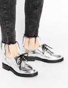 Eeight Policewoman Metallic Silver Flat Shoes - Silver