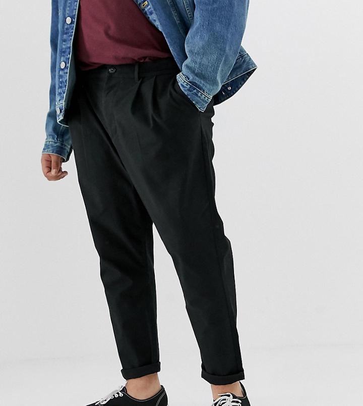 Asos Design Plus Cigarette Chinos With Pleats In Black