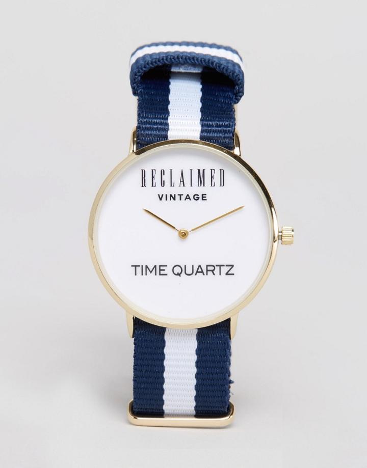 Reclaimed Vintage Stripe Canvas Watch In Blue - Blue