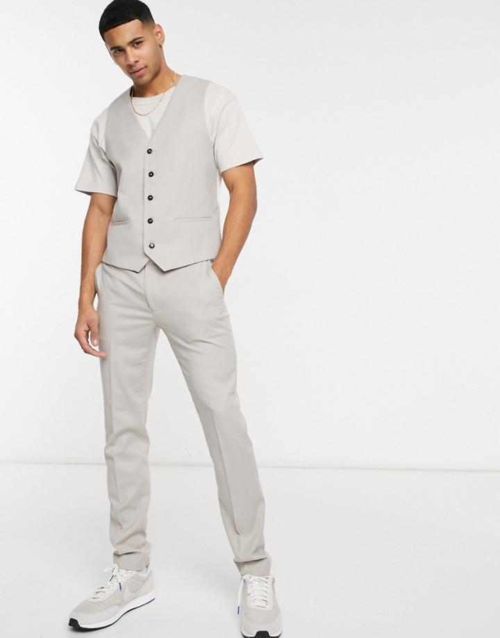 Topman Skinny Suit Vest In Stone-neutral