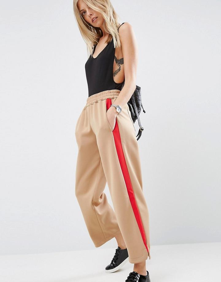 Asos Color Block Wide Leg Track Pants - Tan