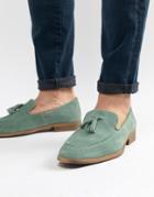 Asos Design Loafers In Green Suede With Natural Sole - Green