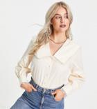 Y.a.s Petite Oversized Collar Lace Trim Shirt In Cream-white