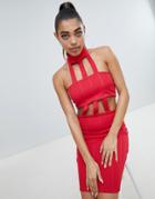 Lasula Strappy Bandage Bodycon Dress - Red