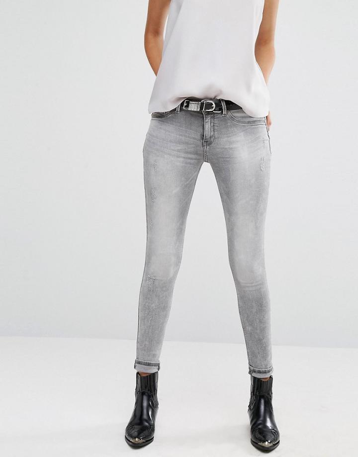 Mango Distressed Gray Skinny Jeans - Gray