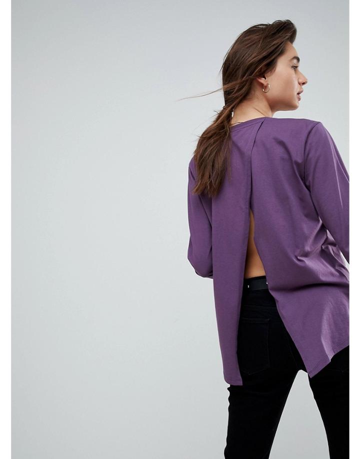 Asos Split Back Top With Long Sleeves - Purple