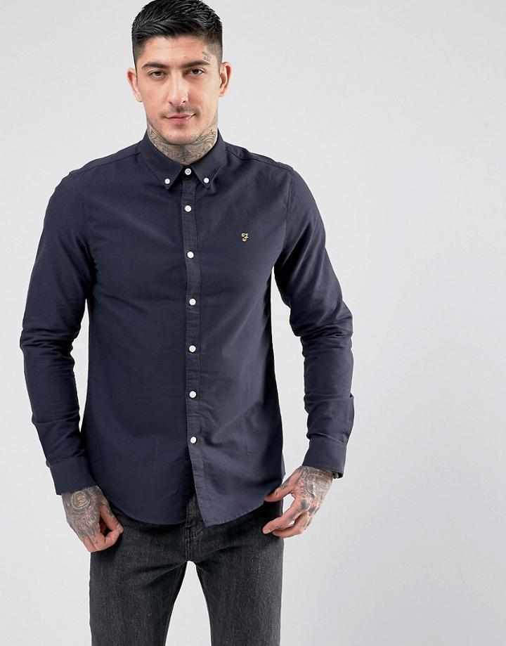Farah Brewer Slim Fit Oxford Shirt In Navy - Navy