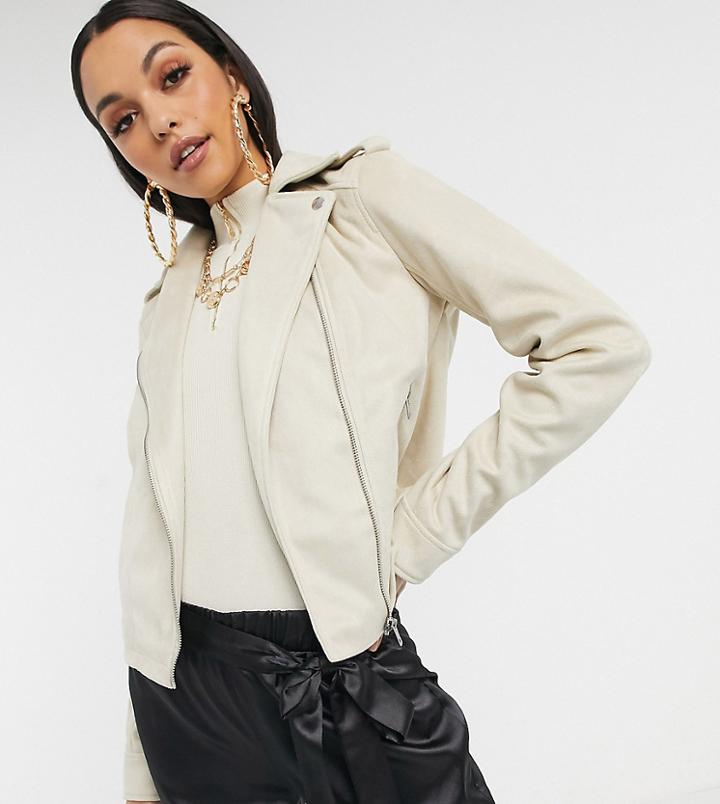 Asos Design Tall Suedette Biker Jacket In Stone-neutral