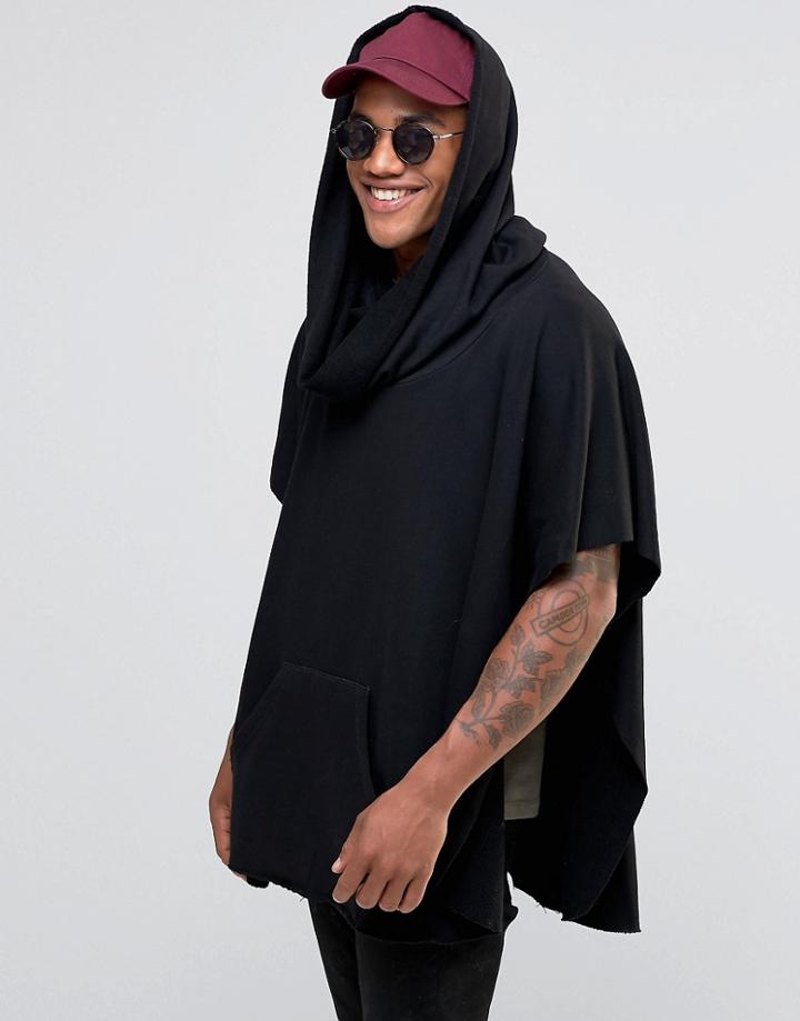 Asos Cowl Neck Cape In Black Jersey - Black