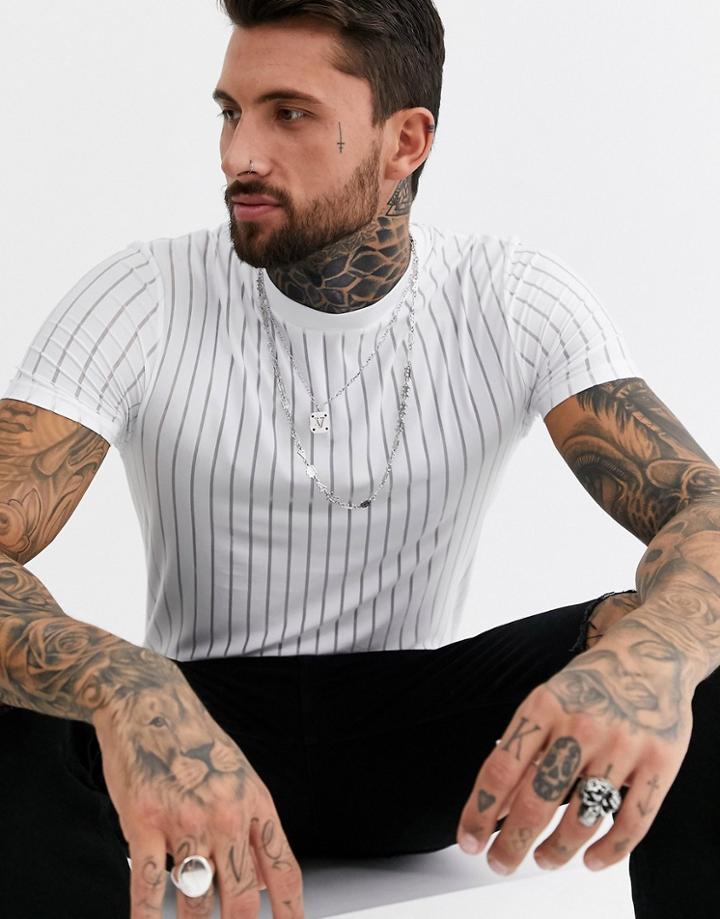 Asos Design Skinny T-shirt In Sheer Stripe In White