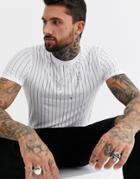 Asos Design Skinny T-shirt In Sheer Stripe In White