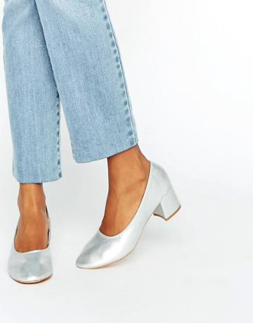 Daisy Street Silver Mid Heeled Shoes - Silver