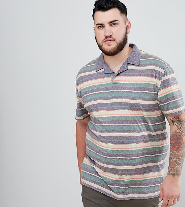 Asos Design Plus Polo With Retro Stripe In Linen Look And Revere Collar - Multi