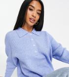 Asos Design Petite Sweater With Polo Neck In Rib In Blue-blues