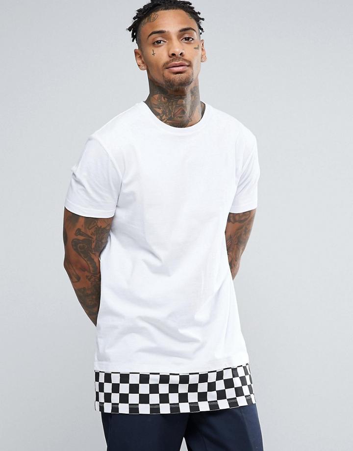 Asos Super Longline T-shirt With Check Hem Extender - White