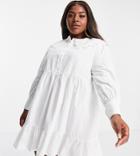 Neon Rose Plus Relaxed Smock Dress With Scallop Edge Collar In Poplin-white
