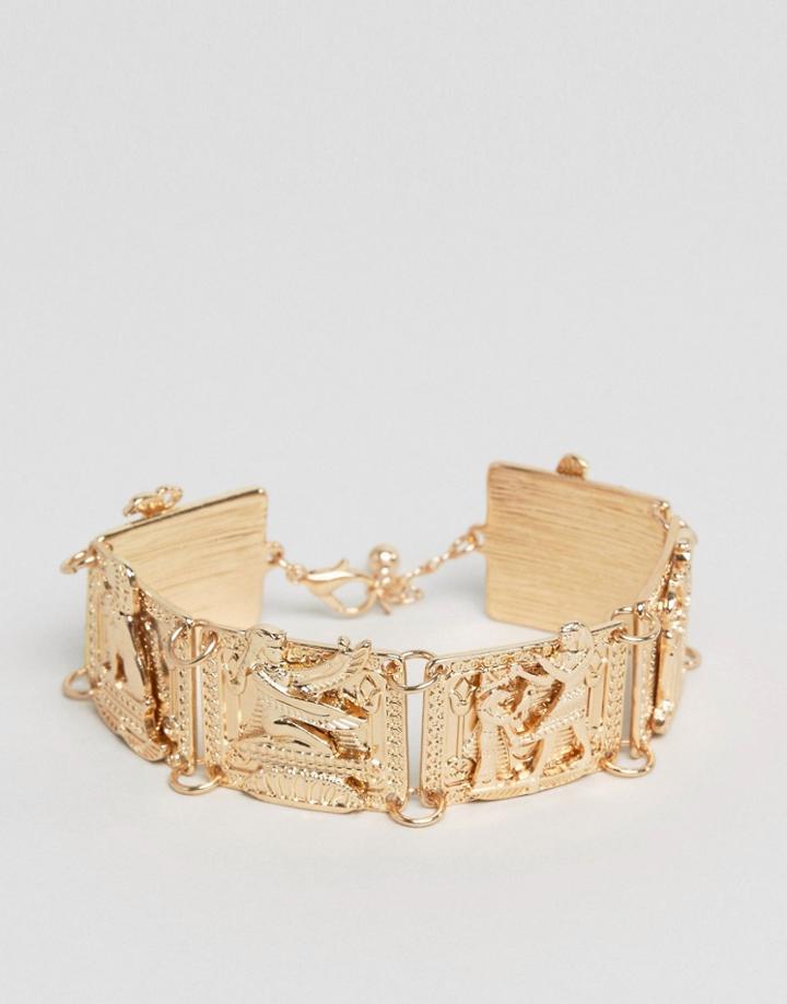Asos Bracelet With Egyptian Design In Gold - Gold