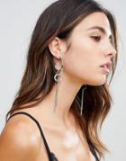 Asos Design Hoop Earrings With Crystal Studded Ring And Chain Strands In Silver - Silver