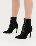 Asos Design Elaina Pointed Lace Up Boots-black