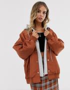 Emory Park Oversized Bomber Jacket With Marl Hood-brown