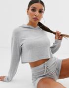 Loungeable Mix & Match Cropped Lounge Hoody In Gray