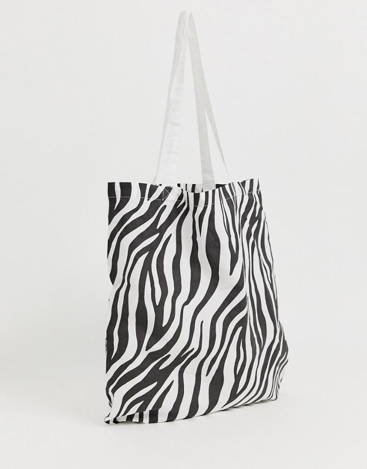 Asos Design Large Organic Cotton Zebra Cotton Shopper-multi
