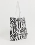 Asos Design Large Organic Cotton Zebra Cotton Shopper-multi