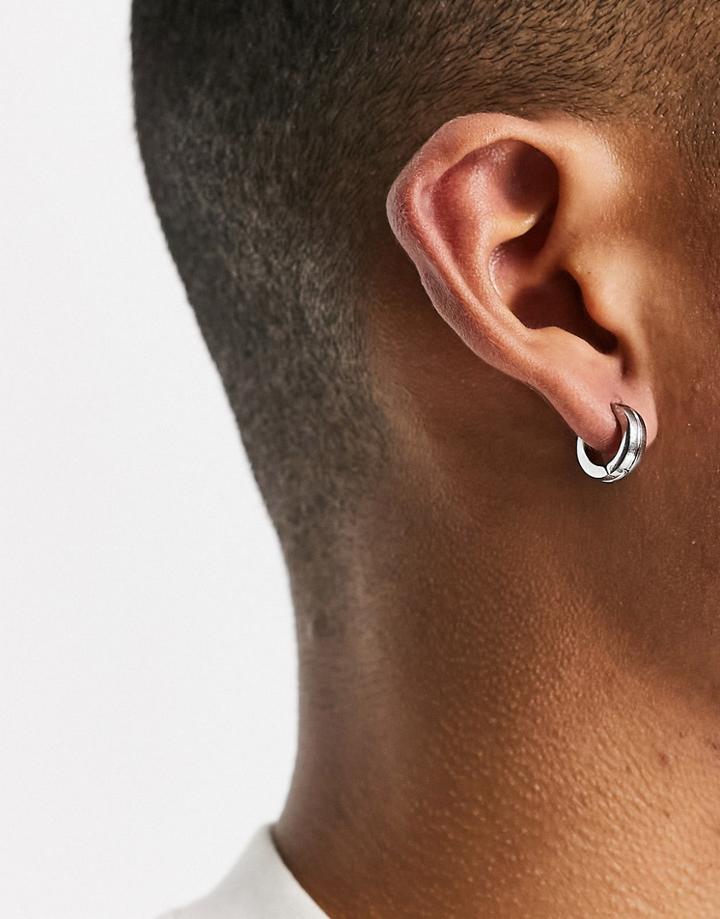 Topman Mini Ridge Hoop Earrings In Silver