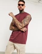 Asos Design Organic Oversized Tank In Burgundy-red