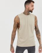 Asos Design Organic Relaxed Sleeveless T-shirt With Dropped Armhole In Beige - Beige