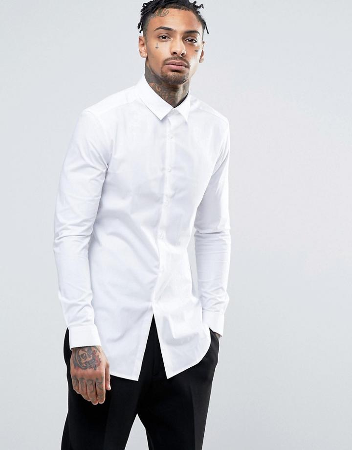 Asos Skinny Shirt In Longline - White