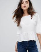 Brave Soul Frill Cuff Top - White