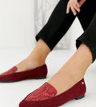 River Island Wide Fit Loafers With Pointed Toe In Red Snake Print - Red