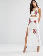 Love Triangle Lace Maxi Skirt With Floral Embroidery Co-ord - White